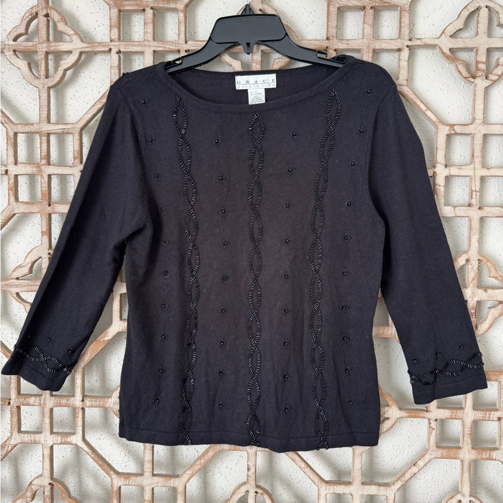 Black Beaded Women's Top